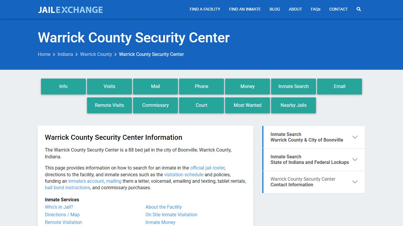 Warrick County Security Center, IN Inmate Search, Information